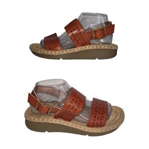 Earth Spirit Womens Brown Laser Cut Wedge Comfort Sandals Size 9 WMES21ER014
